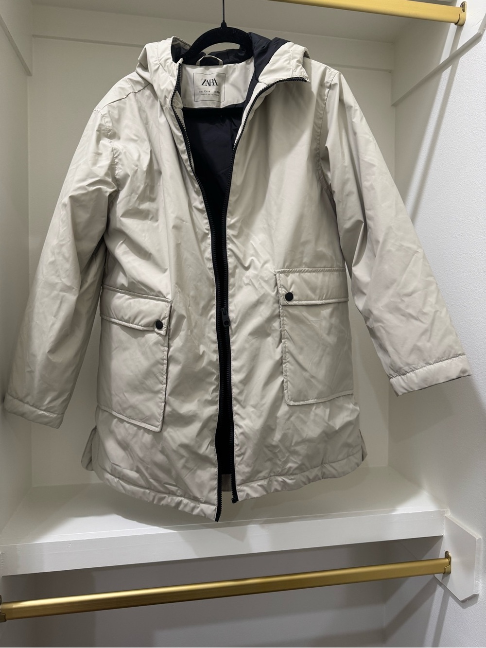 Zara Light Beige Hooded Raincoat with Black Lining